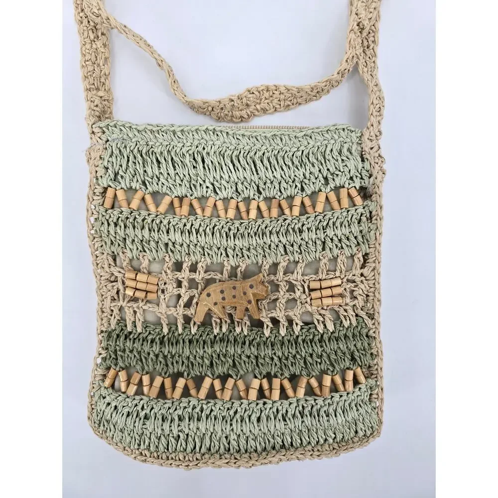 St. John’s Bay 90s Woven Straw Crossbody Bag Beaded Accents Indie‎ Boho Festival